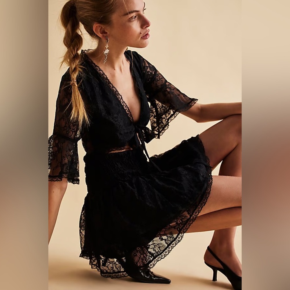 NWT Lala lace mini dress black free people
